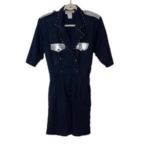 d. Frank Vintage Womens Romper Size 8 Black Metallic Silver Studs Cotton Rare